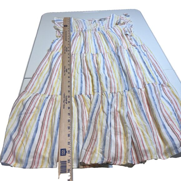 Andree by Unit Dress size L Shift Babydoll Ruffles Tiered Rainbow Stripe Beach - Picture 4 of 10